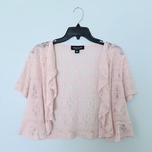 Perceptions New York Blush Pink Short Sleeve Pointelle Knit Waterfall Cardigan